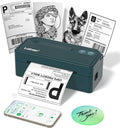 Green thermal shipping label printer with front display and 4x6 label coming out