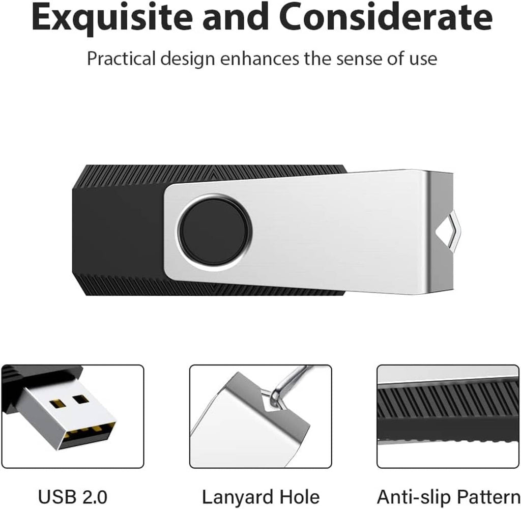 USB flash drive with black grip and silver casing, circular LED indicator