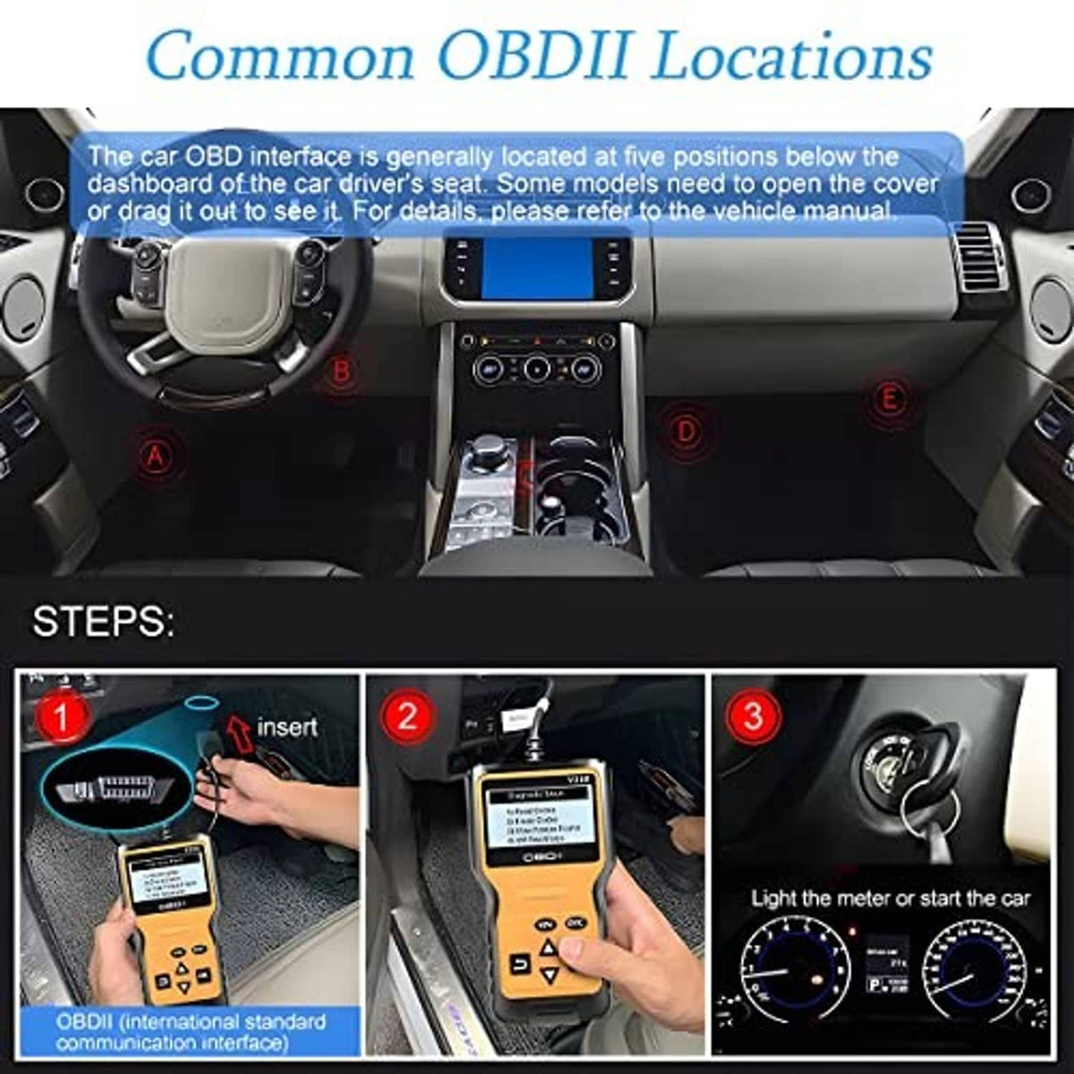 Hand holding AUCELI OBD2 code scanner while connecting to a car OBD port