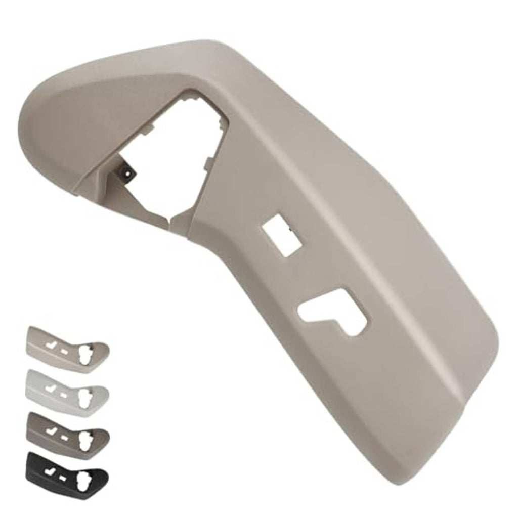 Sandstorm-beige driver seat trim cover panel with switch cutouts and mounting tabs