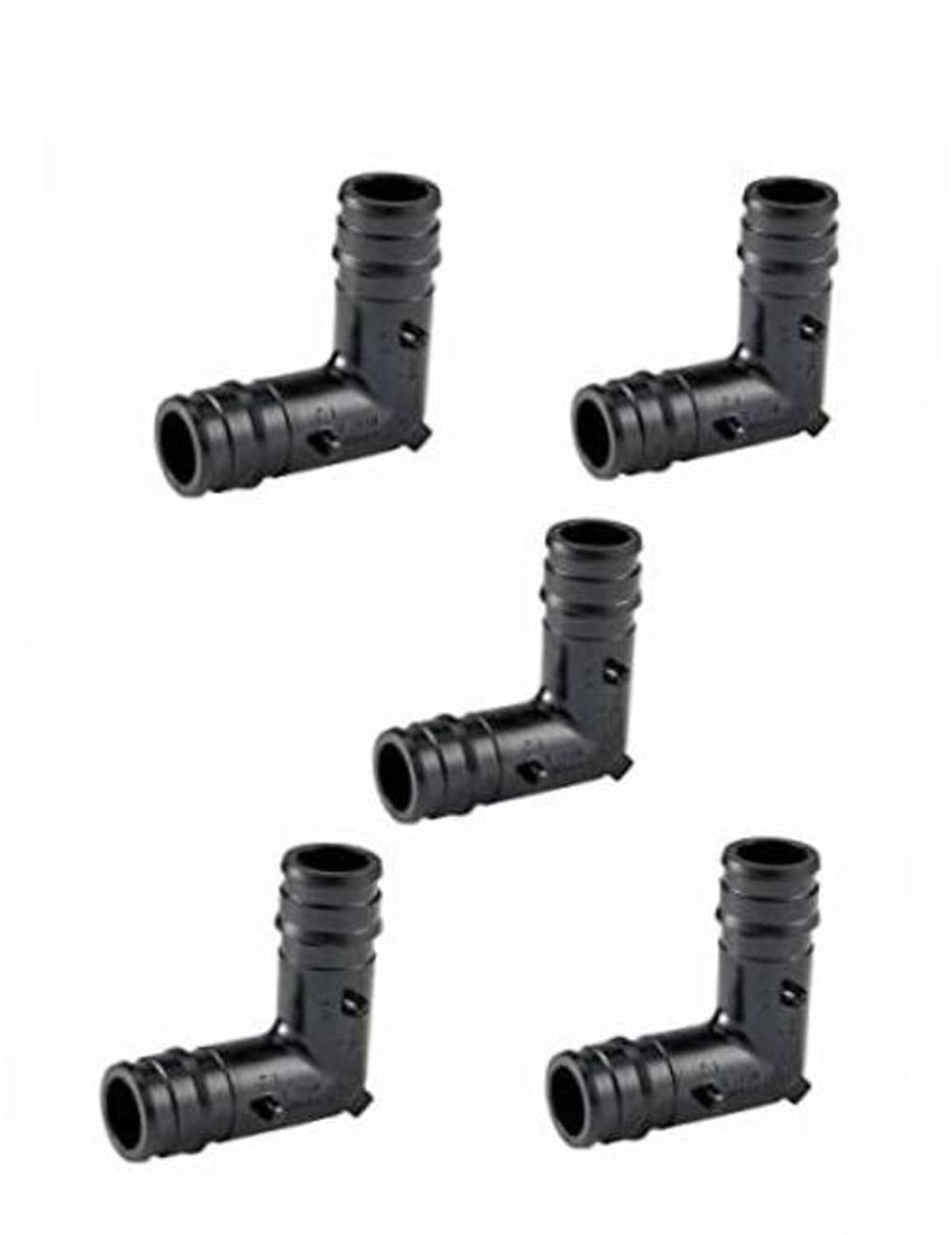 Five-pack of black 1-inch 90-degree elbow expansion fittings, PEX-A elbows