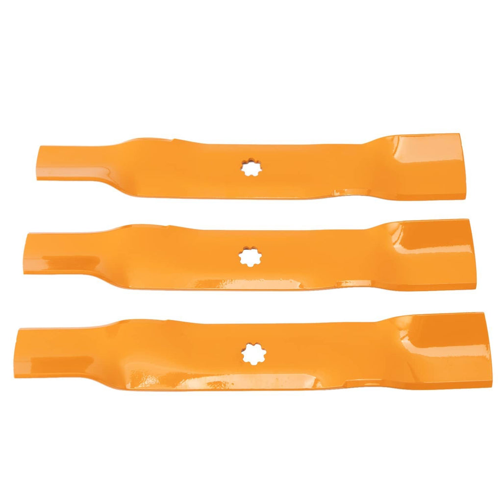Deck belt pulley blade set, orange metal pieces with center mounting holes
