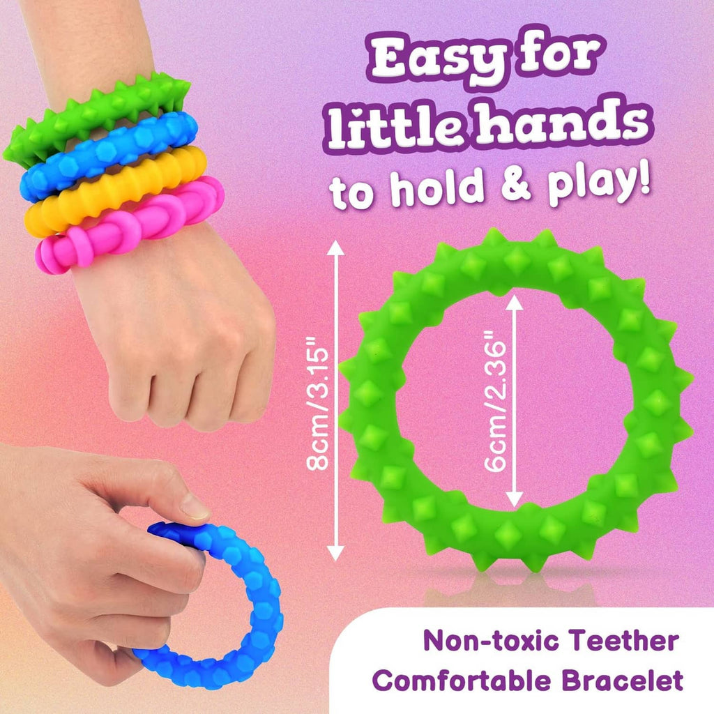 Non-toxic silicone fidget bracelets, bright green spiky ring and blue bumpy ring