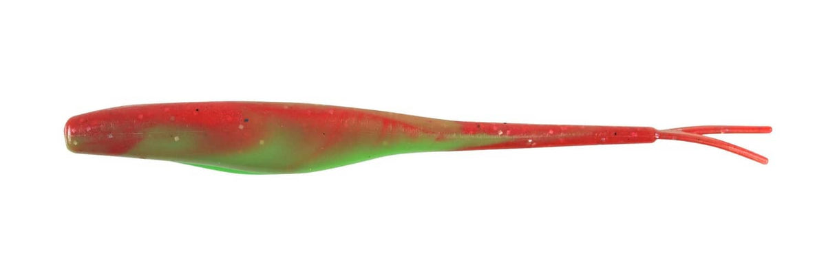 6-inch red and green saltwater fishing lure with red treble hook
