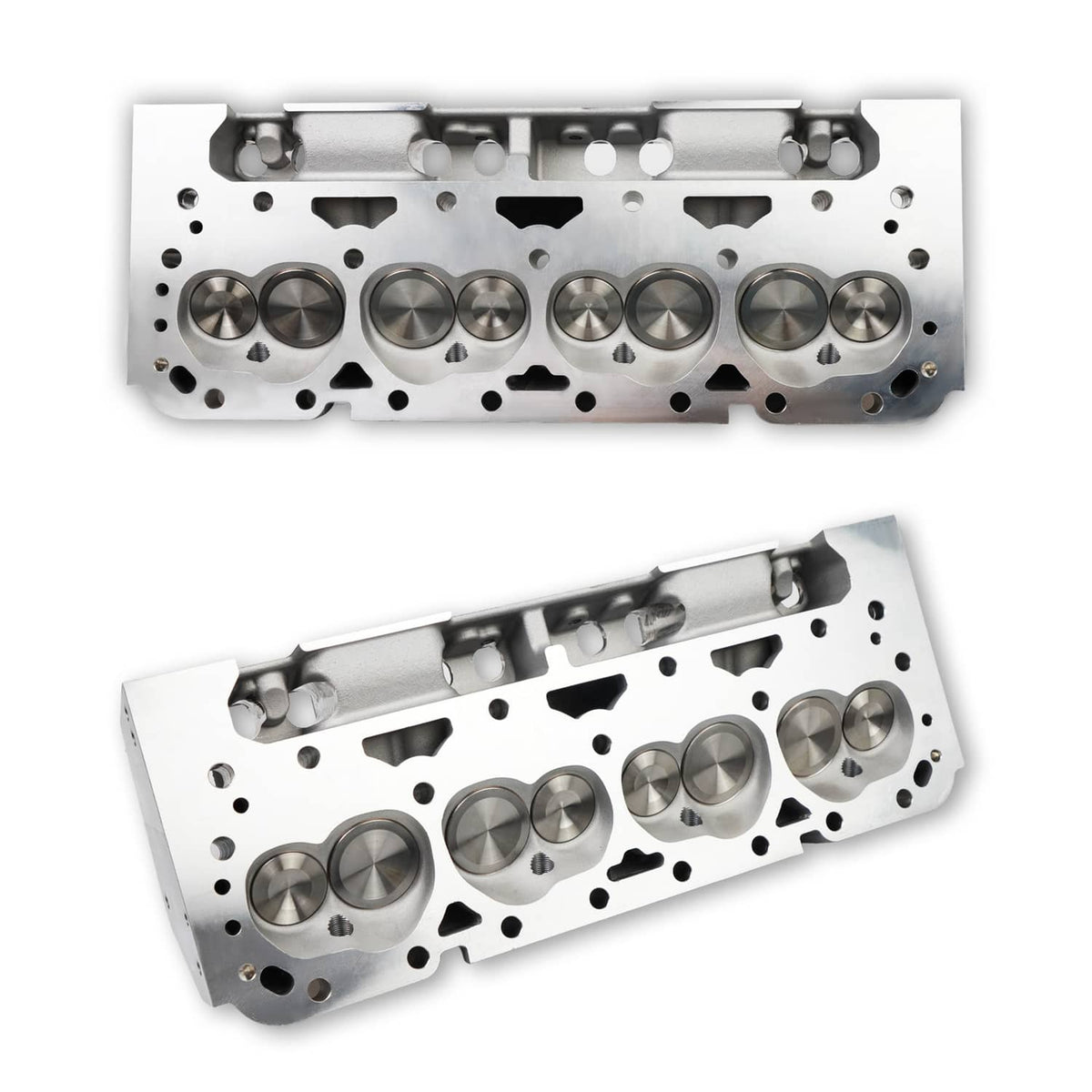 Aluminum cylinder head with combustion chambers and intake/exhaust ports, silver