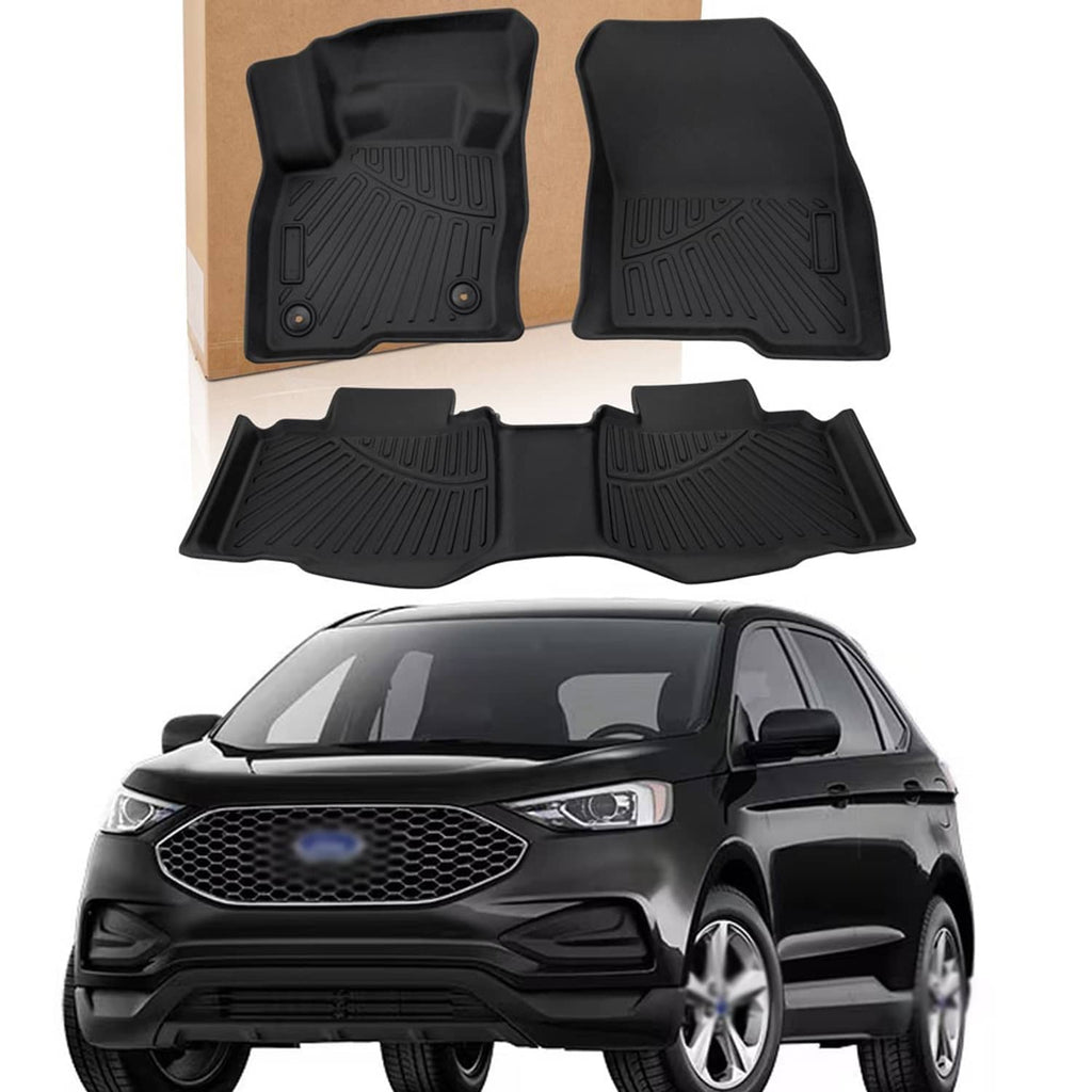 Black all-weather floor mat set with four pieces and ridged tread patterns