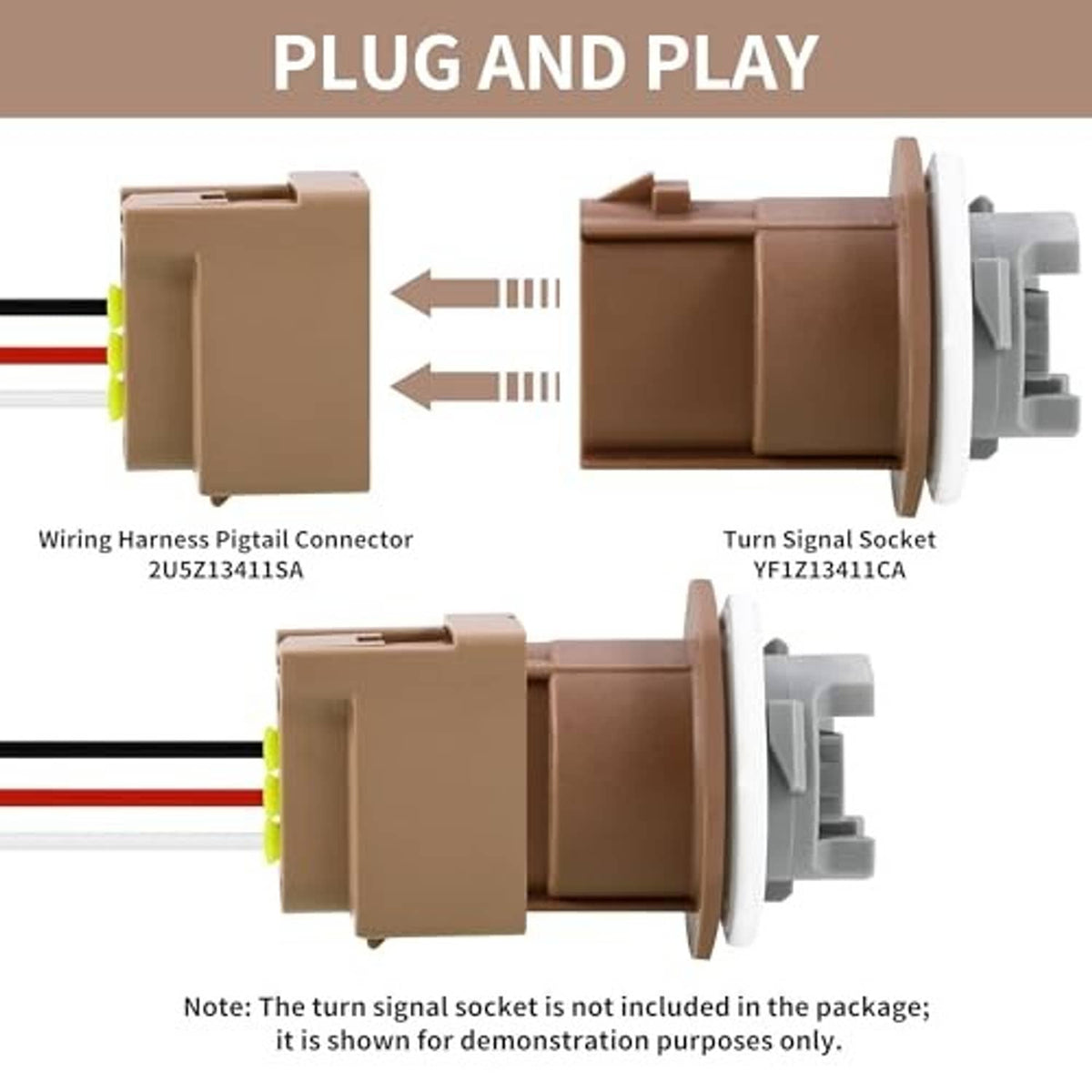 Turn-signal wiring pigtail connector with multi-pin socket and red/black wires