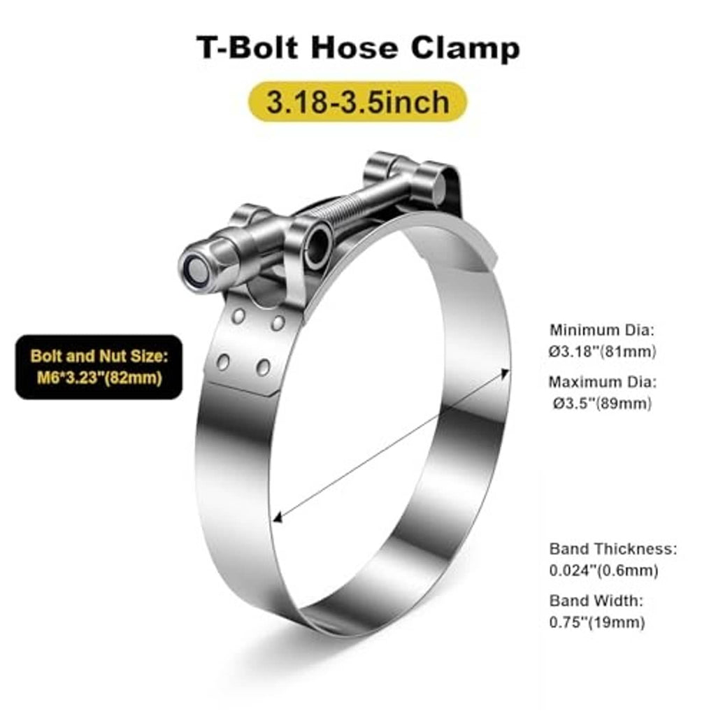 Stainless steel T-bolt hose clamp with perforated band and hex-bolt head