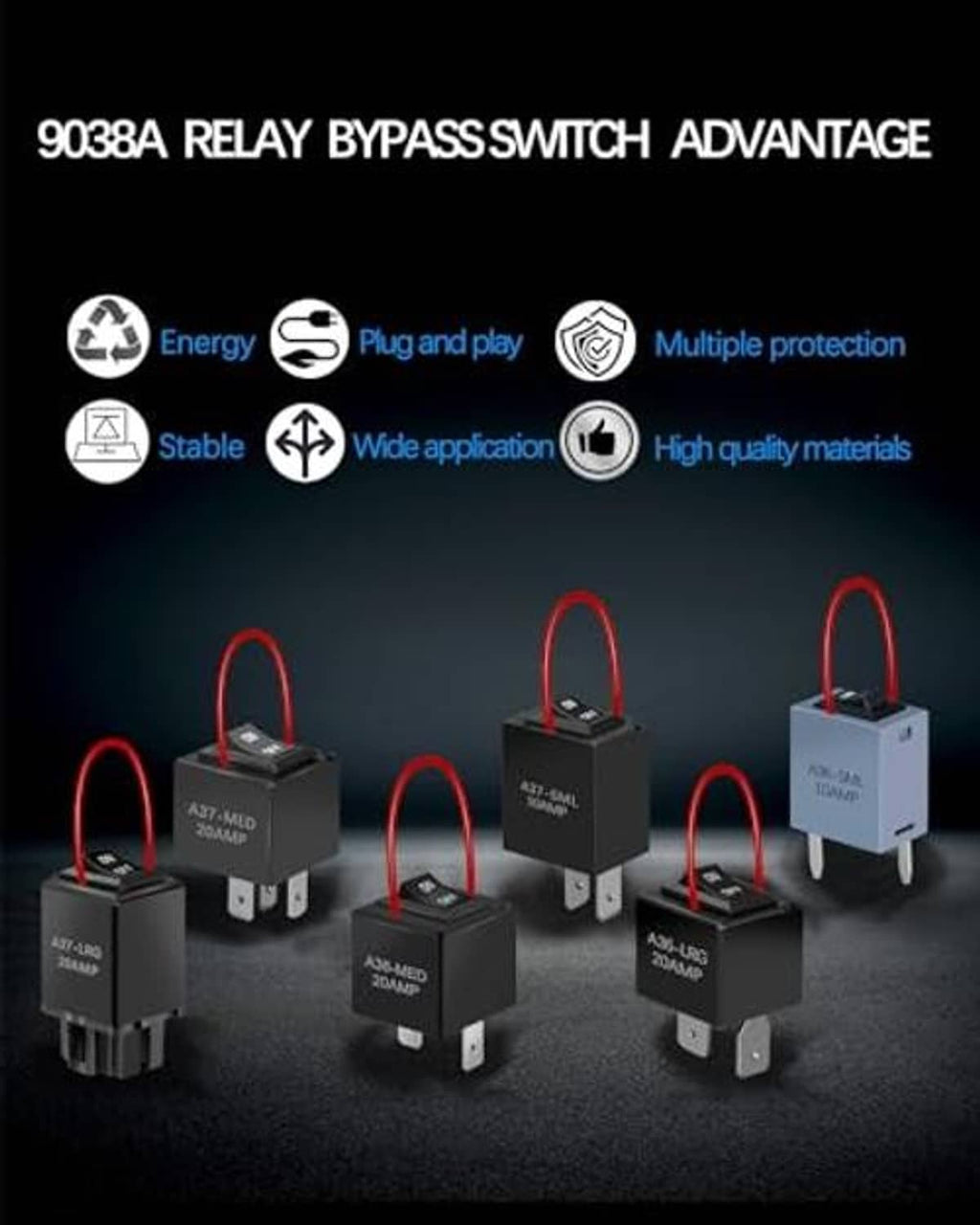9038A relay bypass switch kit with multiple black relays and red wire leads
