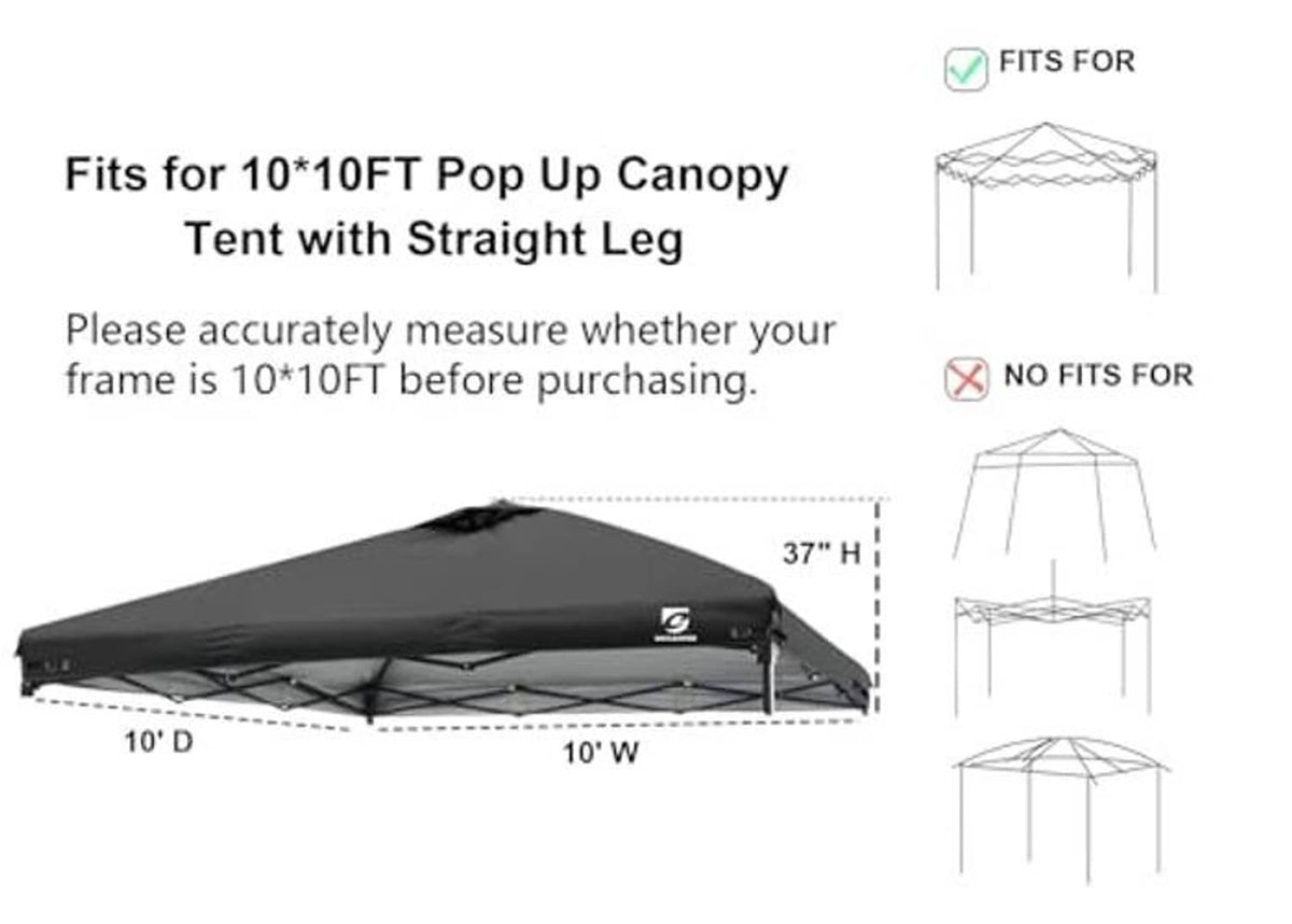 Black canopy replacement top cover size diagram for 10x10 pop up canopy