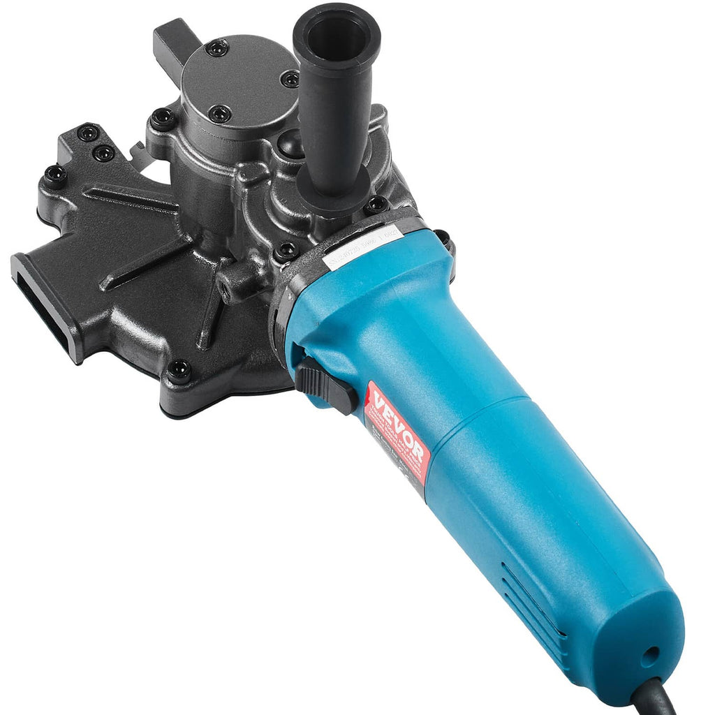 Blue electric rebar cutter with metal cutting head and cylindrical handle