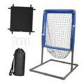 2-in-1 pitching strike zone net set with blue mesh, black panel, gray frame, carry bag