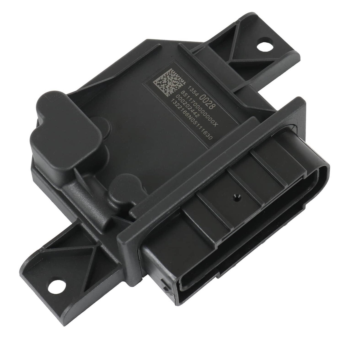 Black fuel pump control module with mounting tabs and electrical connector housing