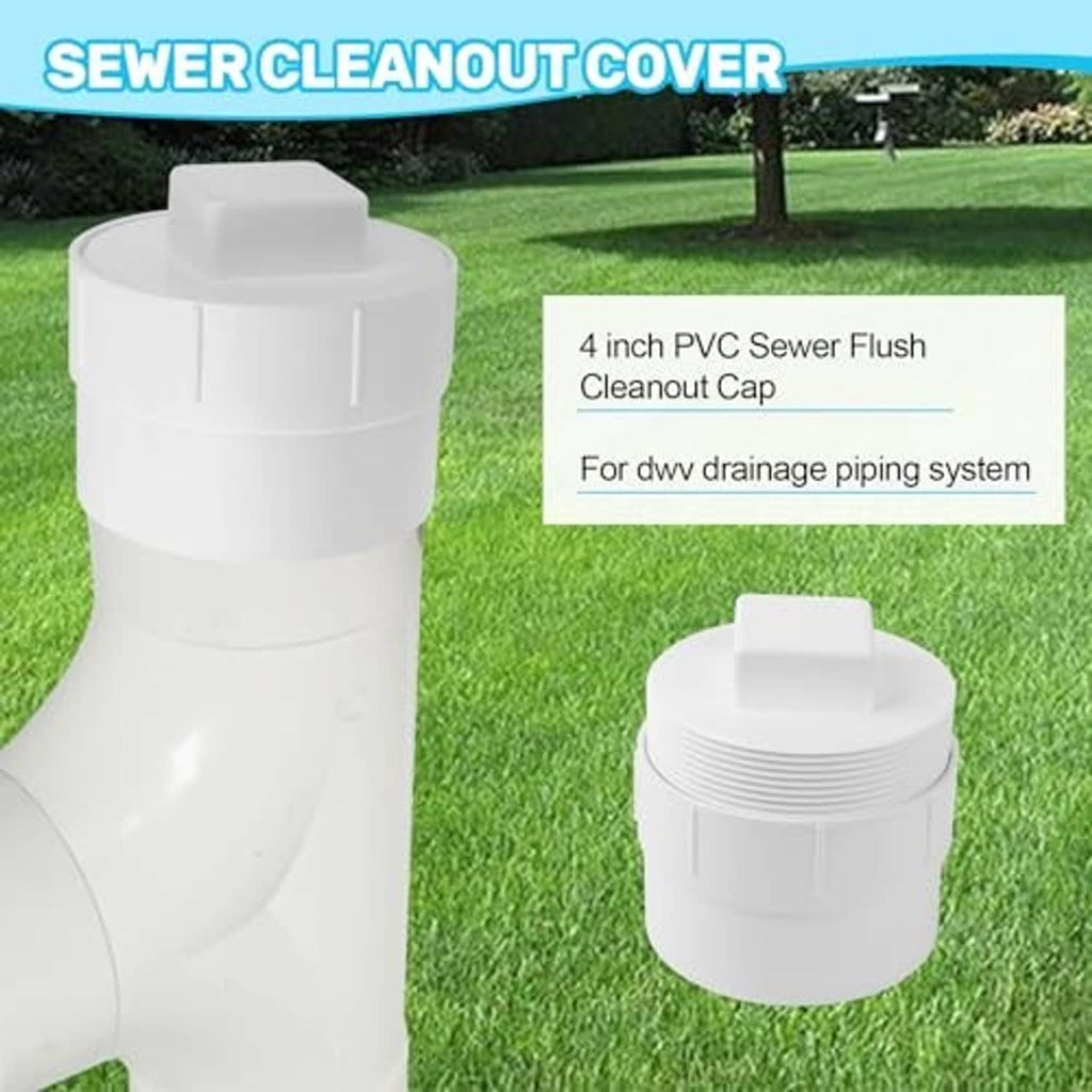 4-inch PVC sewer cleanout adapter with flush cleanout cap and white threaded joint