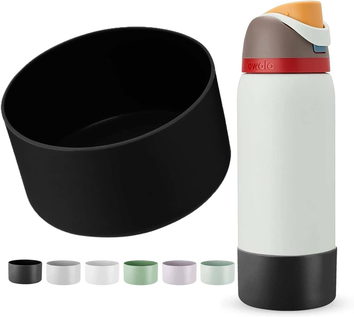 Black silicone boot sleeve with open top, protective base for 24 oz bottle