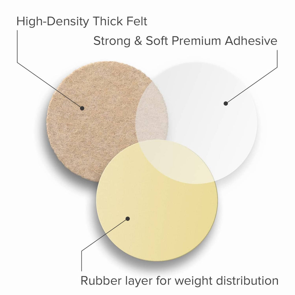 Round beige felt furniture pad with rubber layer for weight distribution