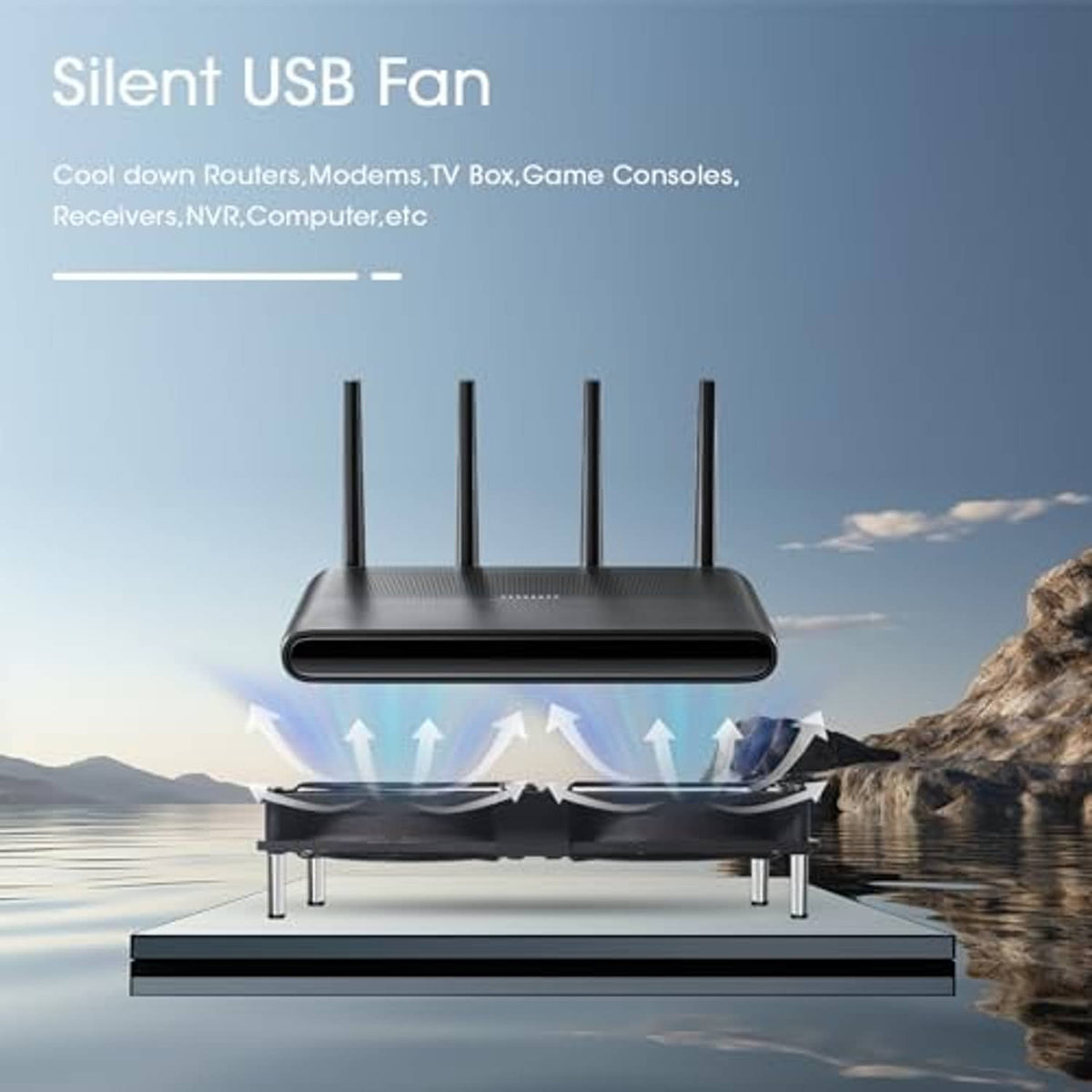 Dual 120mm USB cooling fan with raised stand and two black circular fan grilles