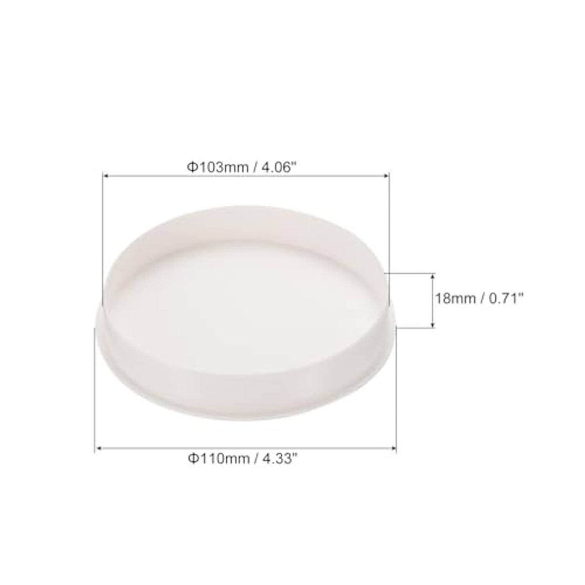 White round PVC pipe end cap, 103mm outer diameter, 18mm height