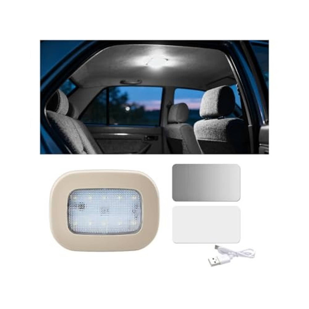 Beige wireless LED dome light with magnetic mounting plates and short USB cable
