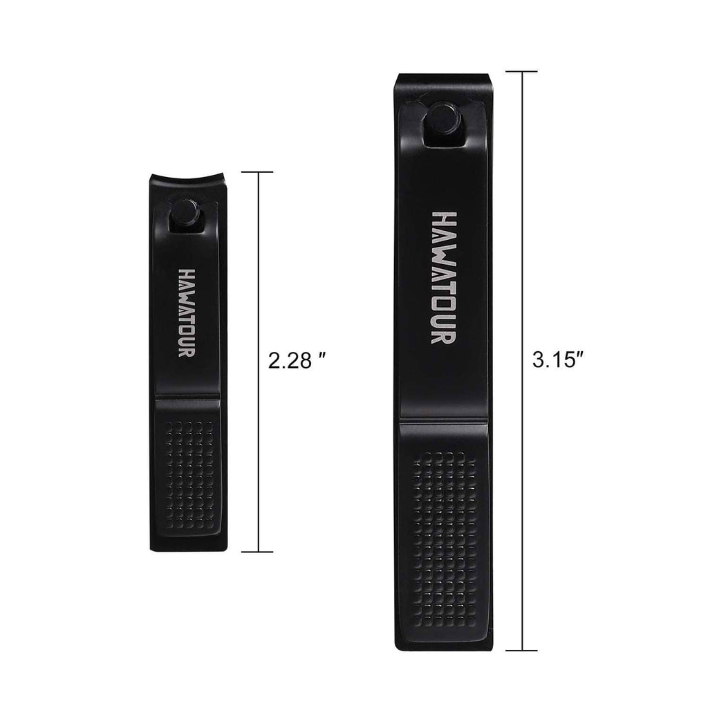 Black nail clippers with size measurements: 2.28 in and 3.15 in