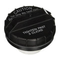 Black fuel tank gas cap with warning text panel and outer tabs