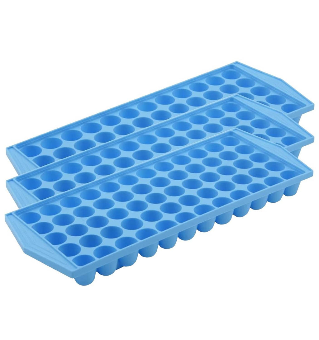 Blue mini ice cube tray set, angled view of circular mold wells