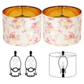 Floral drum lamp shades set of 2, pink rose pattern, with black mounting spider