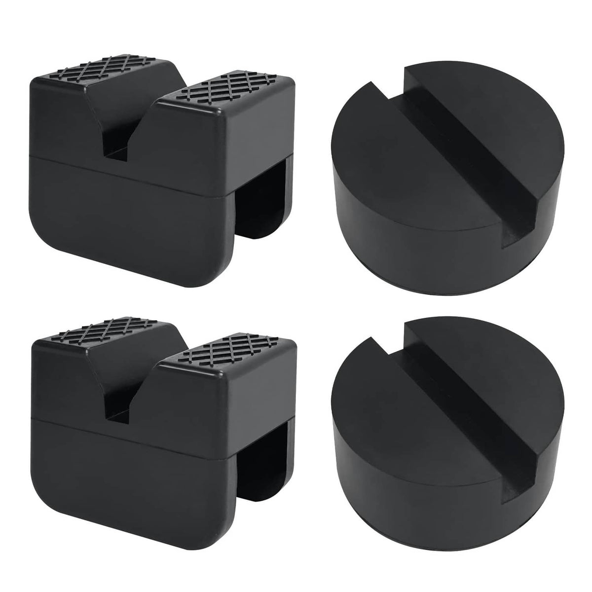 Black universal jack pad set with two vented rubber blocks and two semicircle protectors