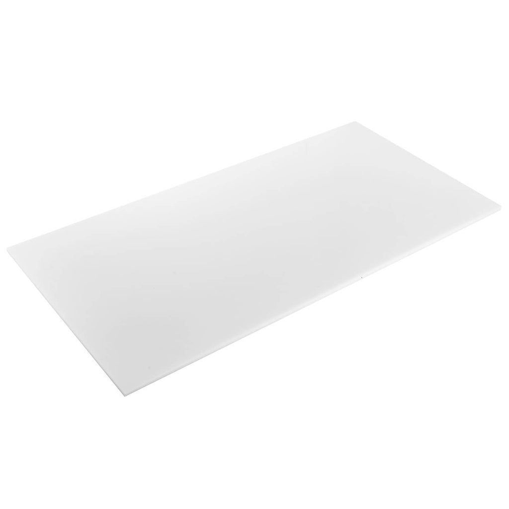 White HDPE plastic sheet board, angled rectangular panel with smooth finish.