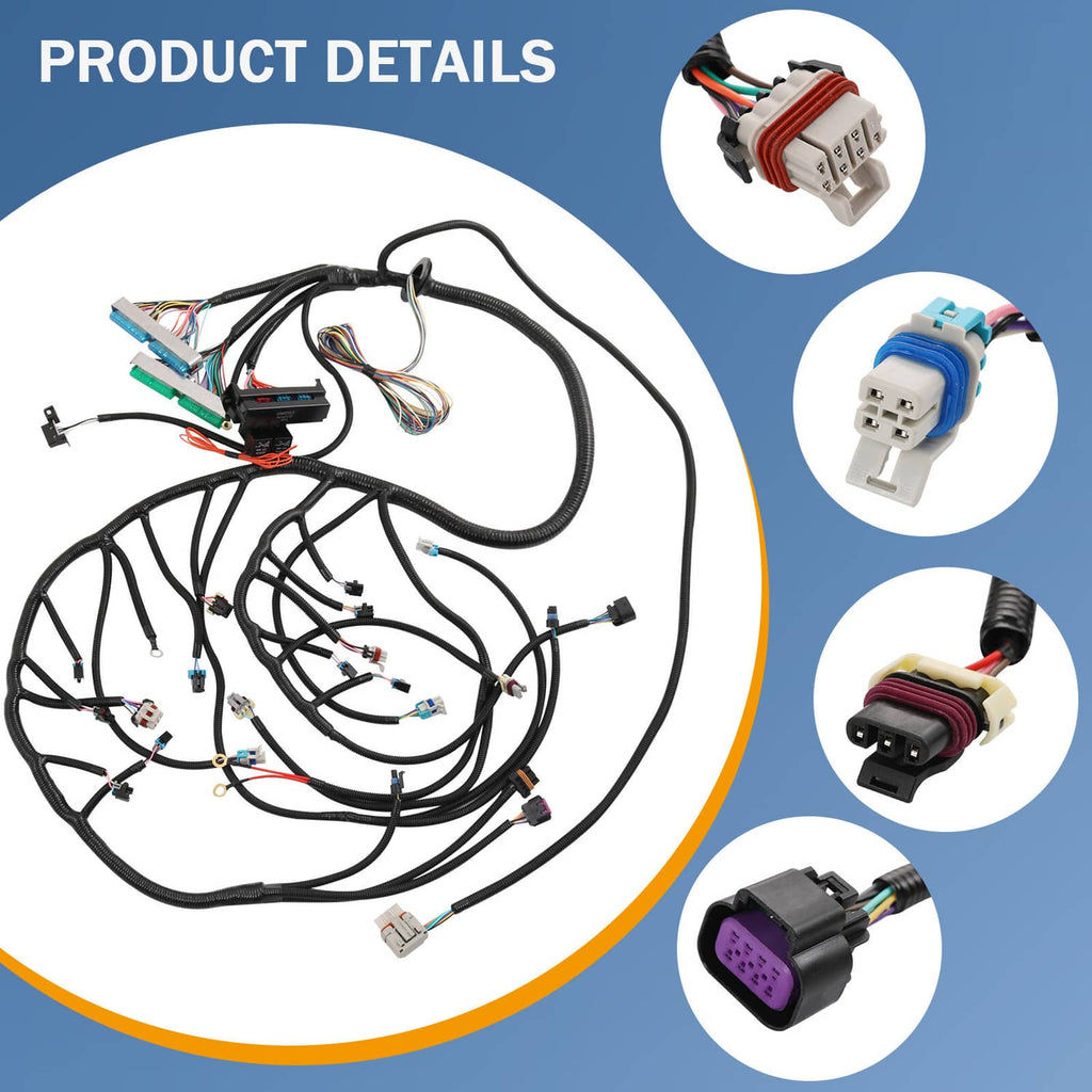 Engine wiring harness bundle with modules and multi-pin connectors
