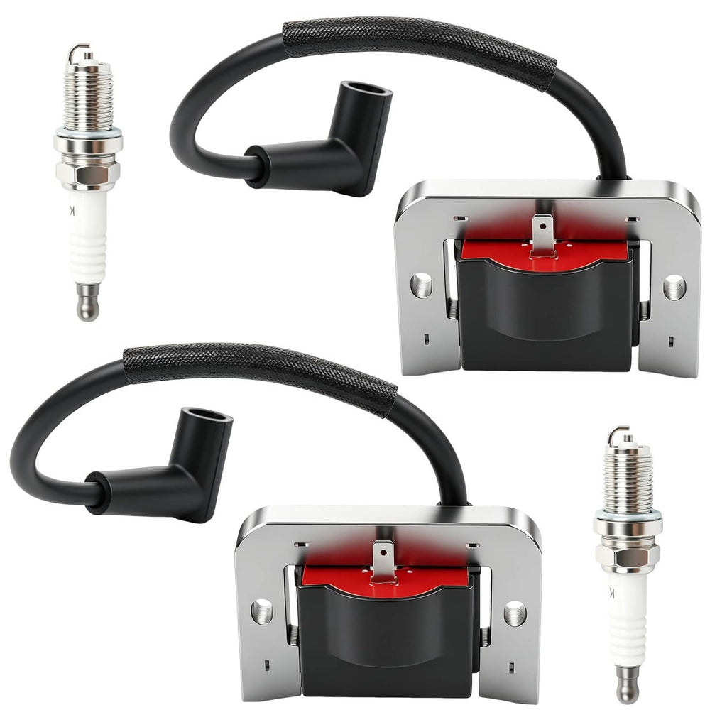 Ignition module with spark plug and two-wire cable, black coil housing on bracket