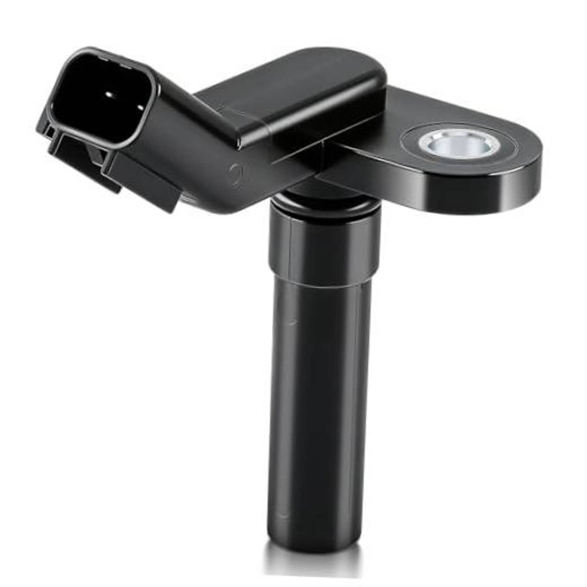 Black engine crankshaft position sensor with 2-pin connector and metal mounting cap