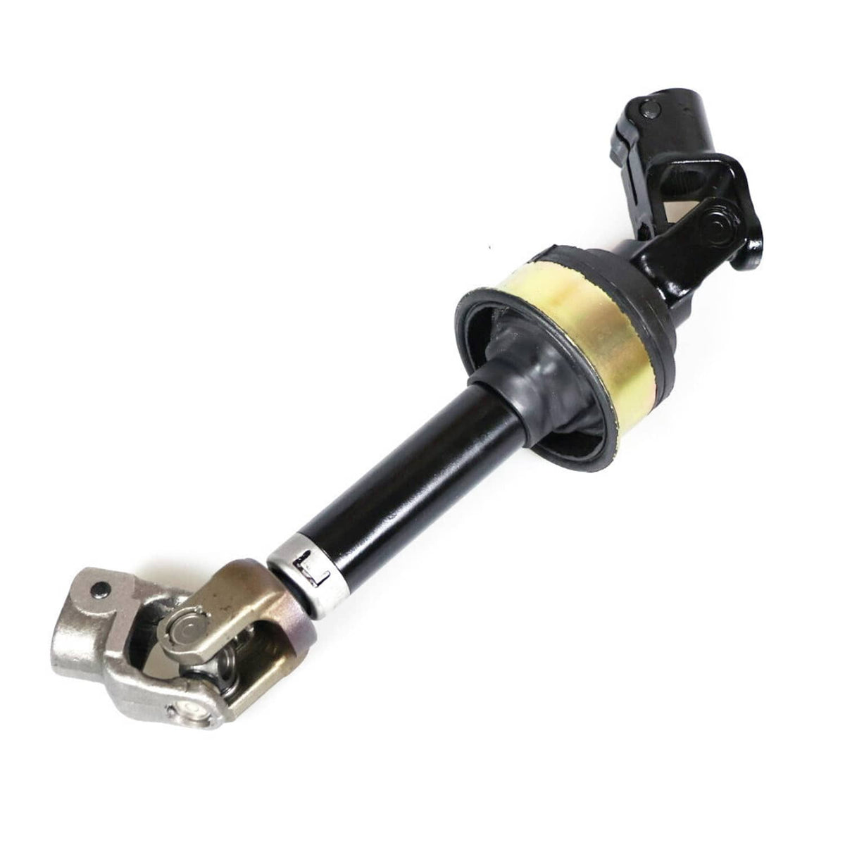 Steering intermediate shaft assembly with black support clamp and silver fork end