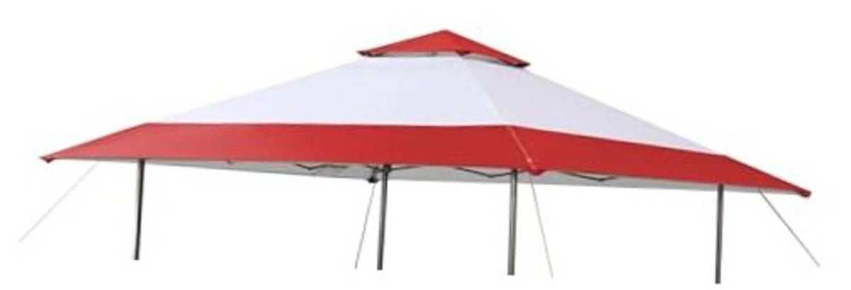 Replacement canopy top in red and white, with corner tabs and valance
