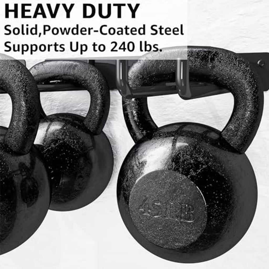 Black powder-coated kettlebells used to show rack heavy-duty strength