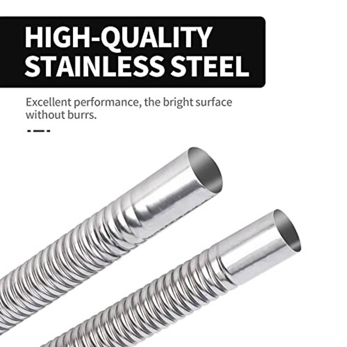 Stainless steel exhaust hose, shiny spring coil with flared metal end connectors