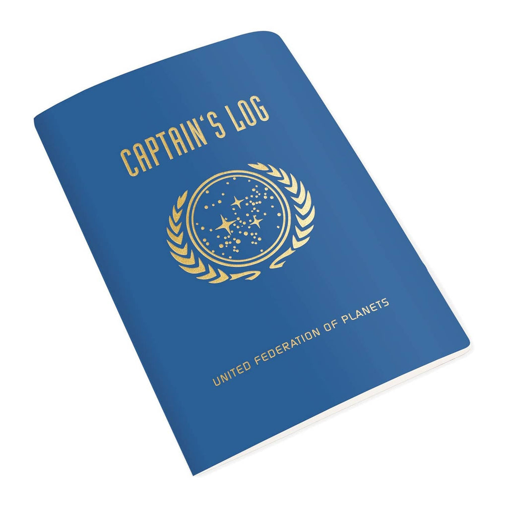Captain's Log journal front cover in blue with gold emblem and Captain's Log title