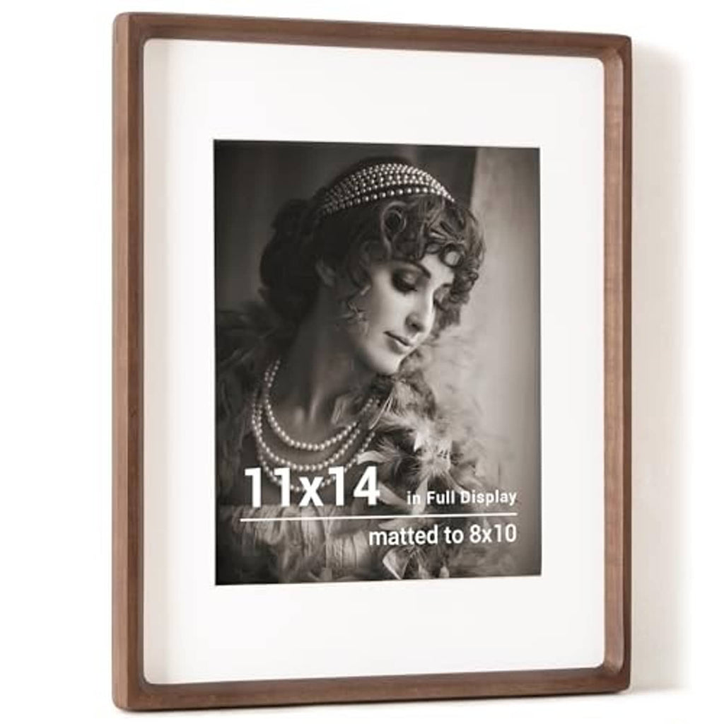 Walnut wood 11x14 picture frame front view with centered mat opening