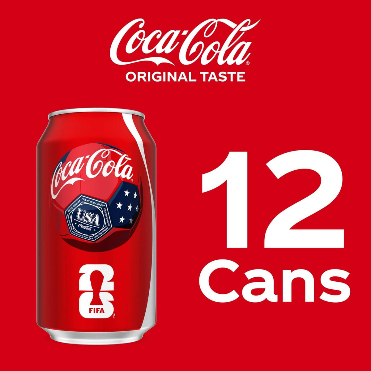 Coca-Cola Original Taste 12 cans graphic with a 12 oz soda can