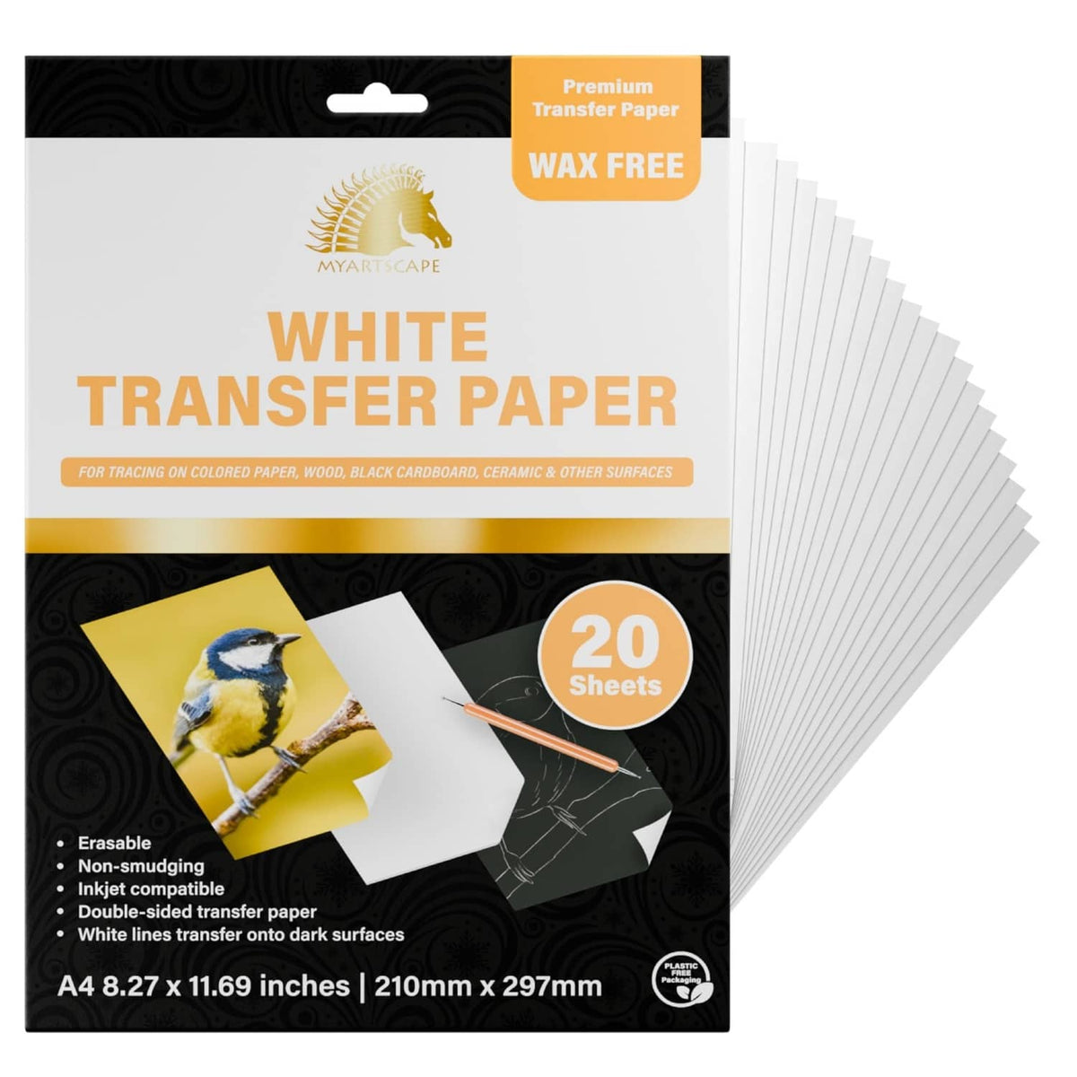 A4 white erasable transfer paper pack with 20 sheets for dark surfaces