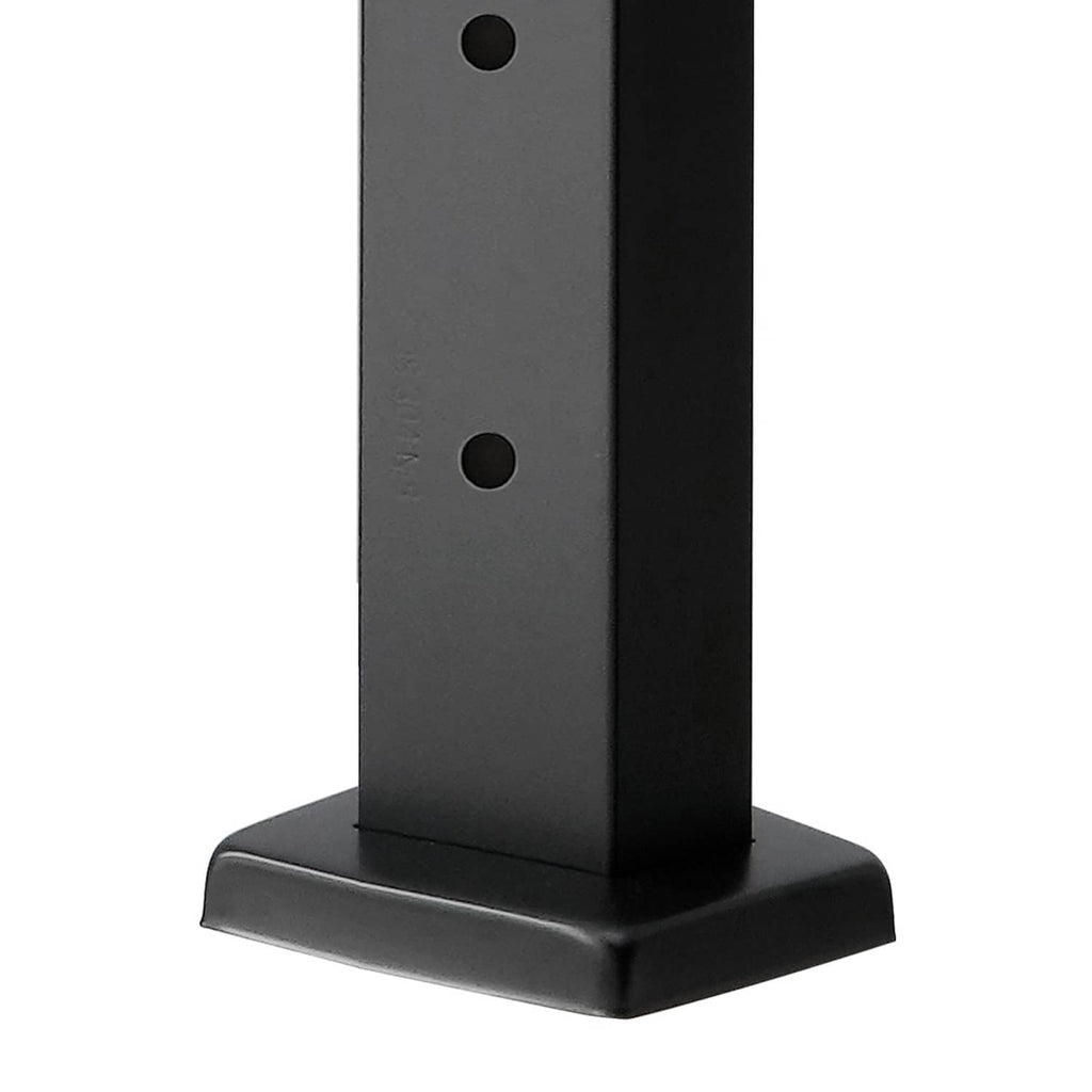 Cable railing post with flat base and two round holes, dark metal
