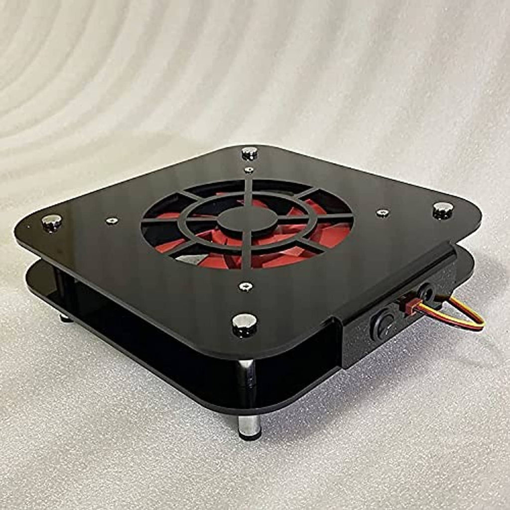 Radiator cooling fan for Mac mini with visible red-blade 12cm fan and side power plug