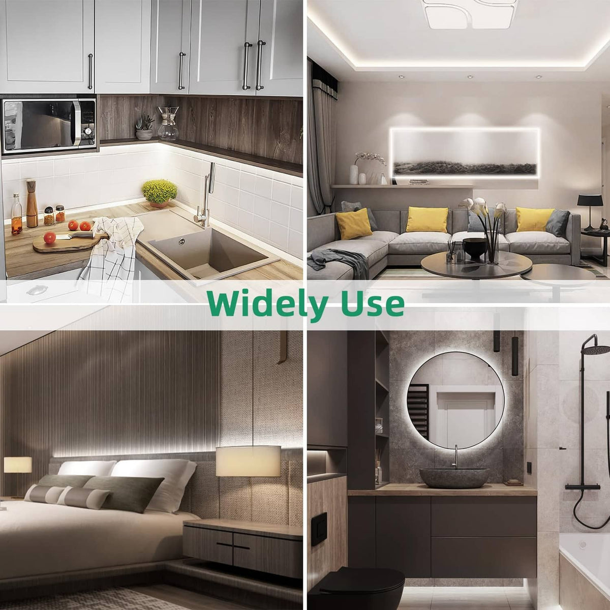 White LED neon rope lights for wide-use accent lighting under cabinets and shelves