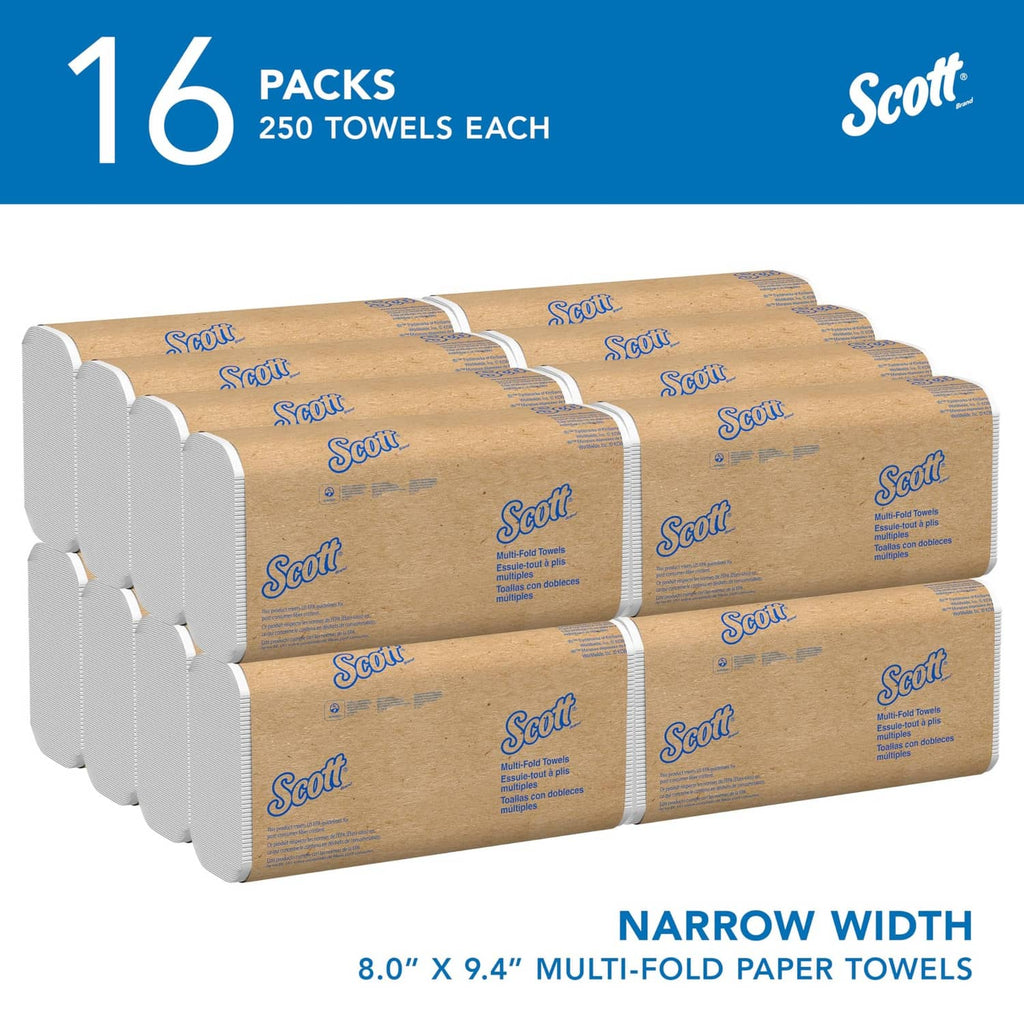 16-pack multi-fold paper towels, narrow width white folded towels