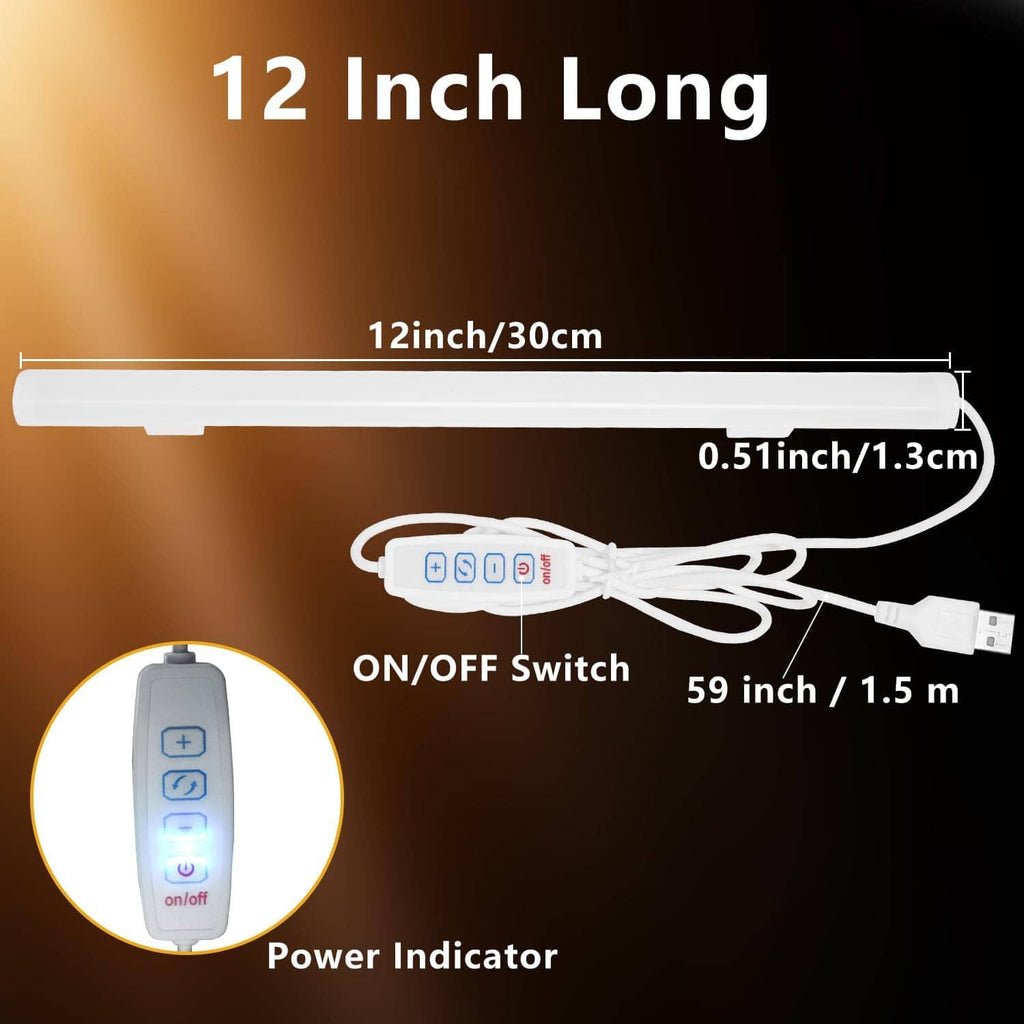 12-inch LED light bar with USB cable, ON/OFF switch, and power indicator