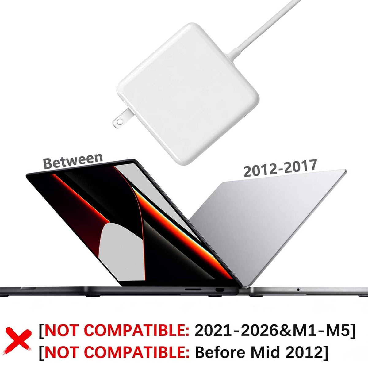 White magnetic T-Tip power adapter with two-pin plug and charging cable