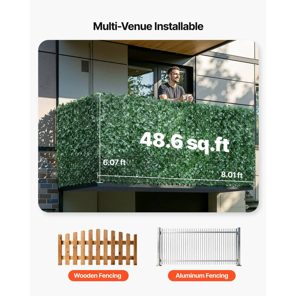 Artificial faux ivy privacy fence screen panel, green leaves, large coverage area
