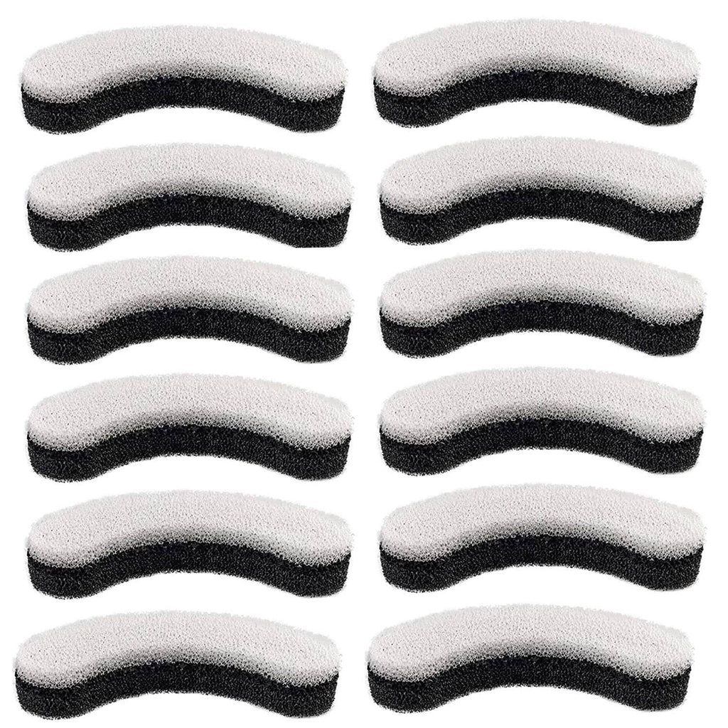 Replacement curved foam water filter pads, multiple black-and-gray sponge pieces