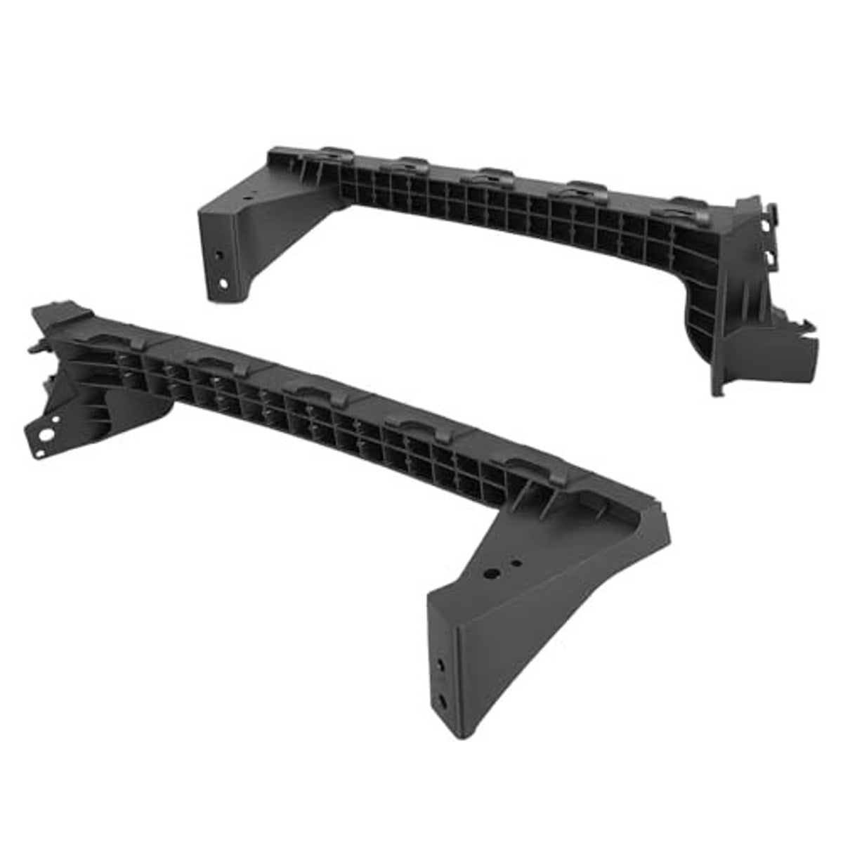 Black plastic front bumper headlight under bracket support with side brackets