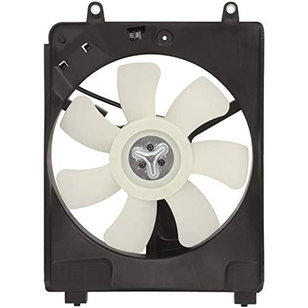 Square black fan shroud with white blades and central motor hub
